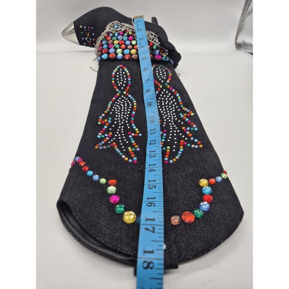 Gianni Bini Women's Boots Size 7 Kaitlin Rhinestone Fringe Denim Cowboy Black - Picture 12 of 14